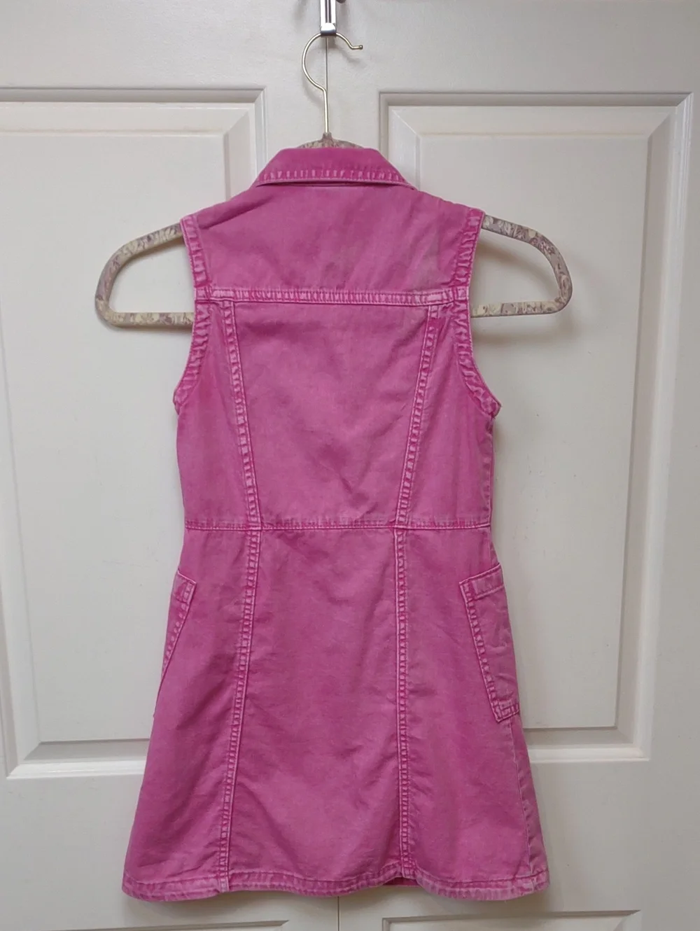 Gap Kids Phoebe Pink Washed Faded Denim Snap Front Sleeveless Dress